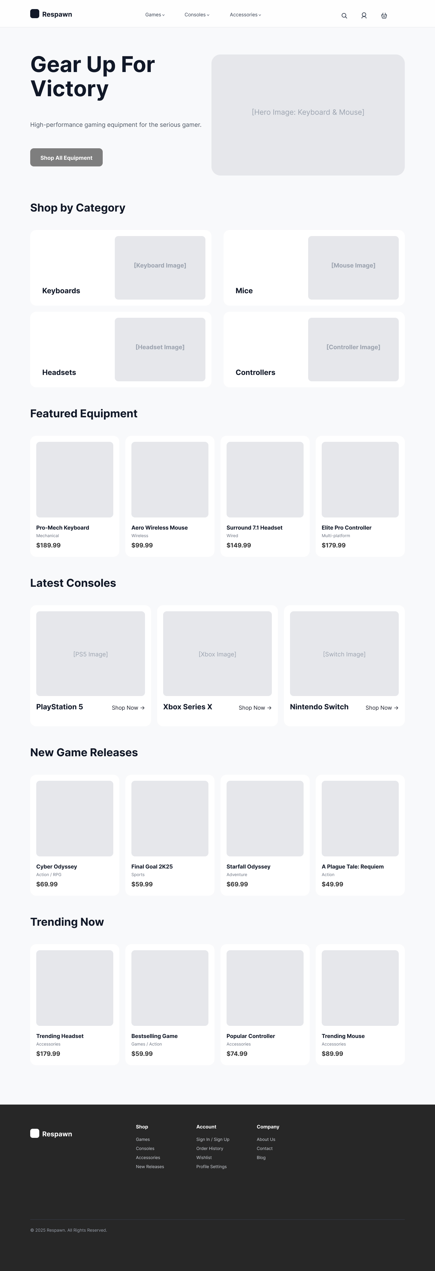 Digital wireframe of the homepage